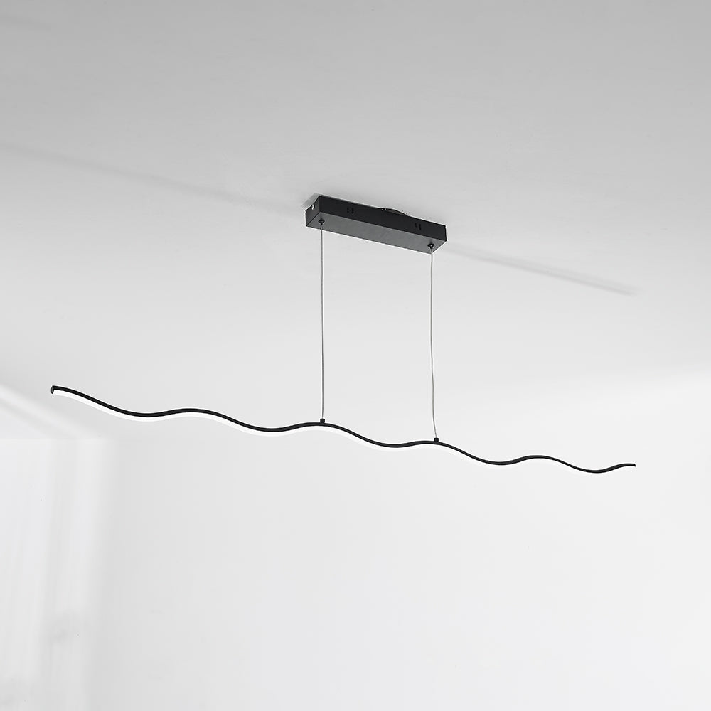 Moderne schwarze LED-Pendelleuchte, wellenförmig, minimalistisch, für Esszimmerbeleuchtung.