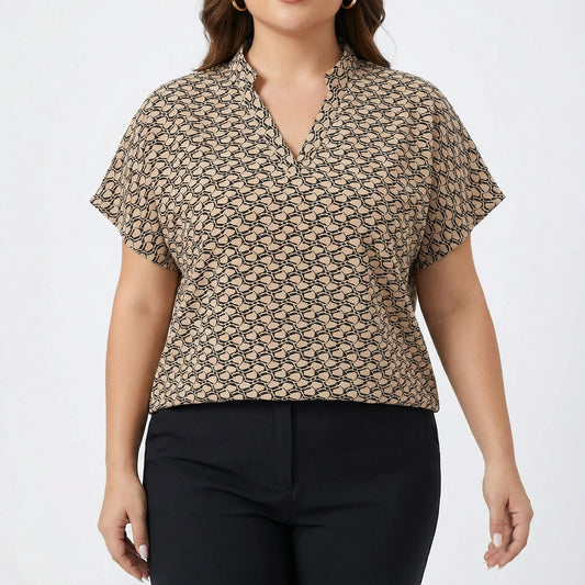 Bedrucktes Plus-Size-Damenoberteil Mit V-Ausschnitt - Denise
