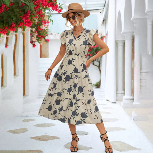 A-Linien-Sommerkleid mit Puffärmeln und farblichen Akzenten – Thalia