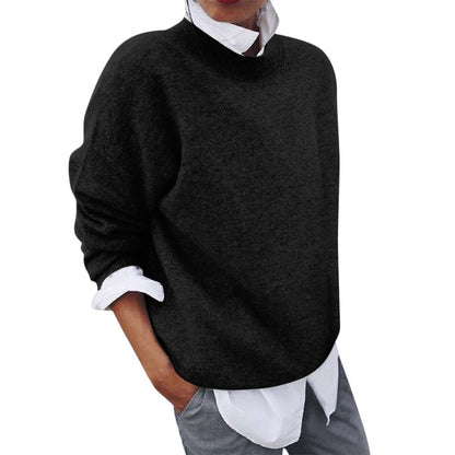 Schwarzer Damenpullover, lässig, langärmelig, weiches Material, ideal für Herbstmode.