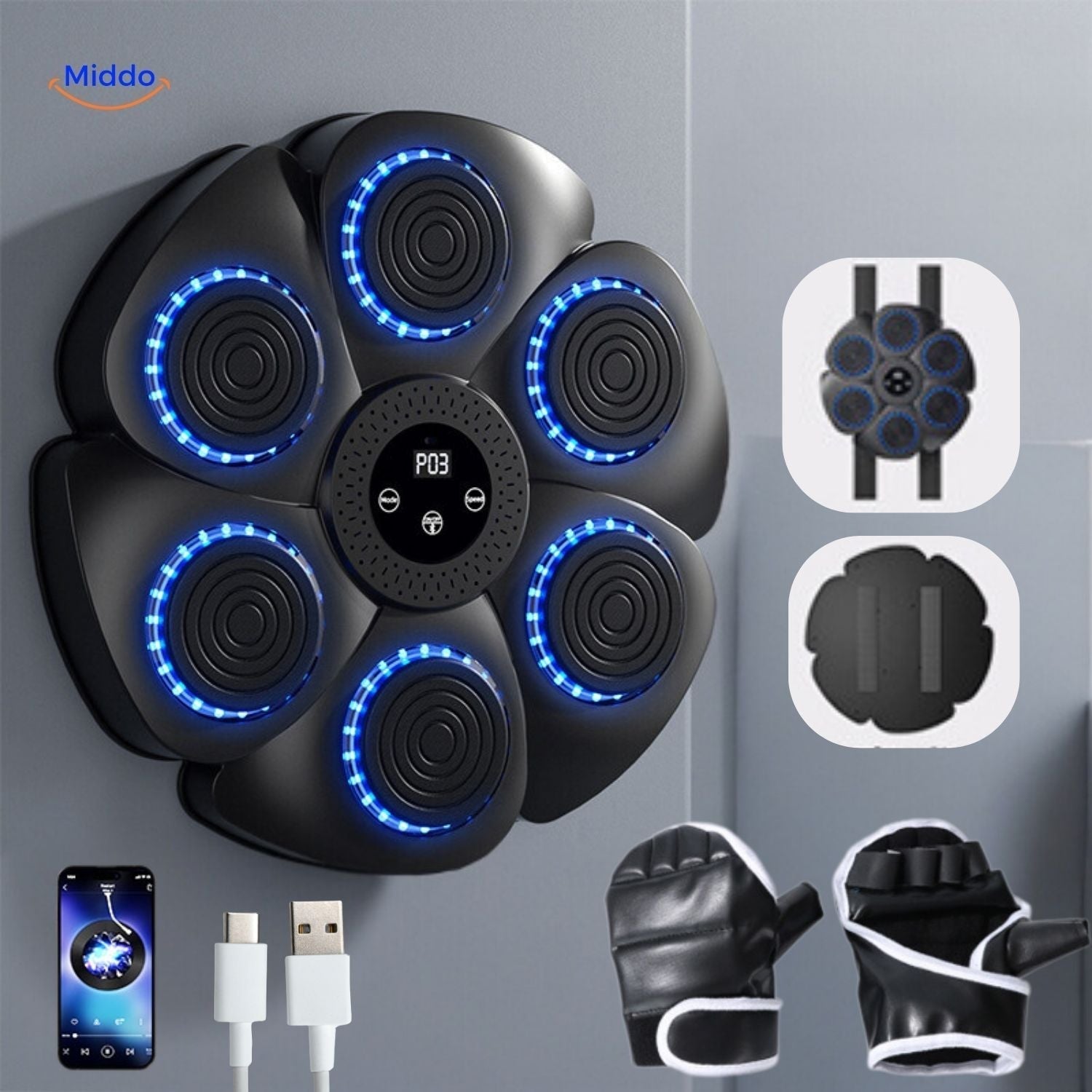 BoxPro Smart Boxmaschine mit Sensoren, schwarz, LED-Anzeige, Muskeltraining, Sparring, inkl. Handschuhe.