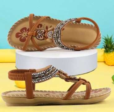 Braune Sandalen mit Blumenmuster, Damen, Sommer, bequem, rutschfest, modisch, Freizeit.