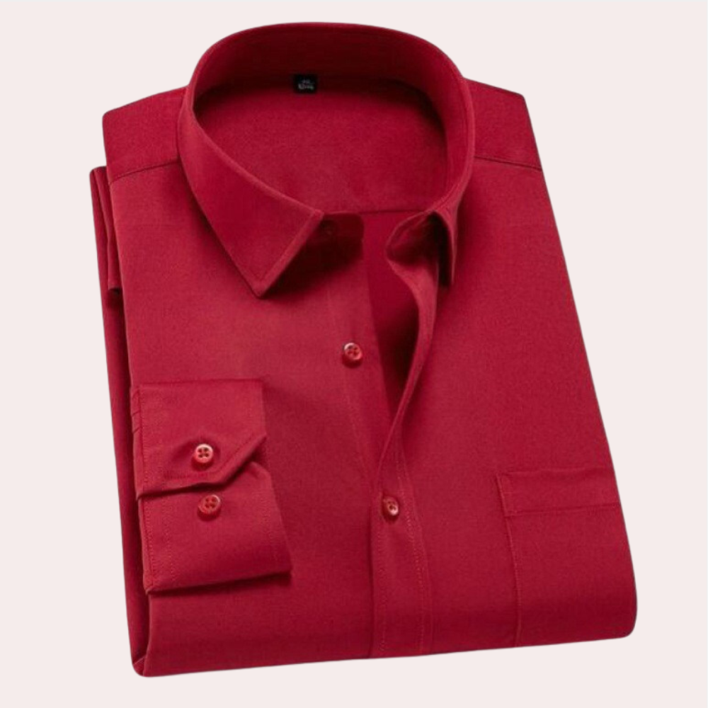 Rotes Herrenhemd, langärmelig, Baumwolle, klassischer Kragen, Business-Mode.