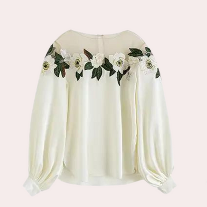 Beige Damenbluse mit Blumenmuster in lockerer Passform – Elvira