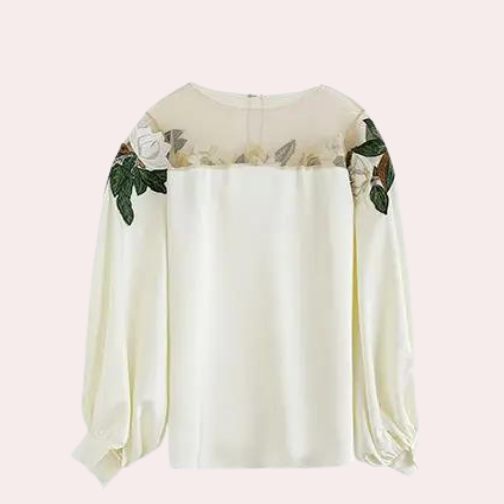 Beige Damenbluse mit Blumenmuster in lockerer Passform – Elvira