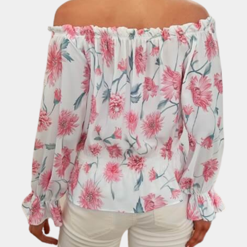 Schulterfreie Bluse mit Rosenmuster – Fayenne