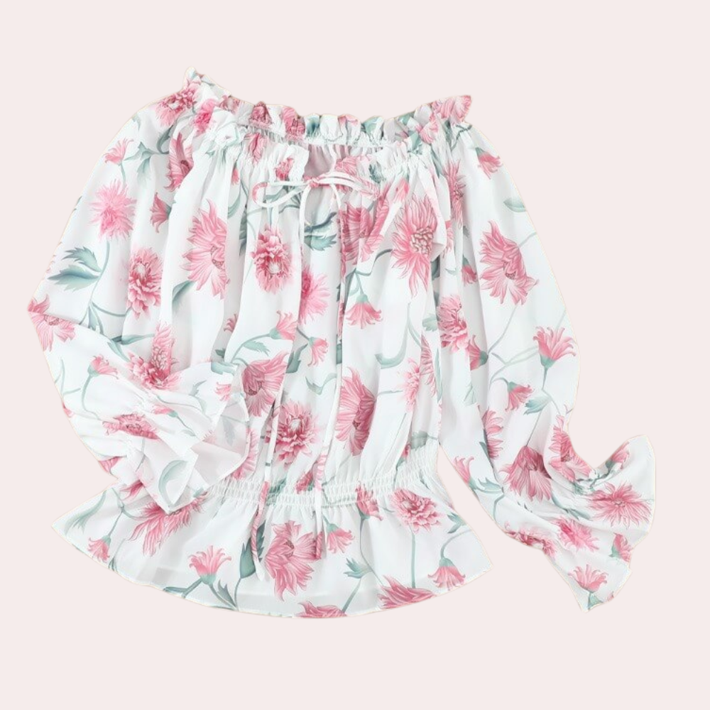 Schulterfreie Bluse mit Rosenmuster – Fayenne