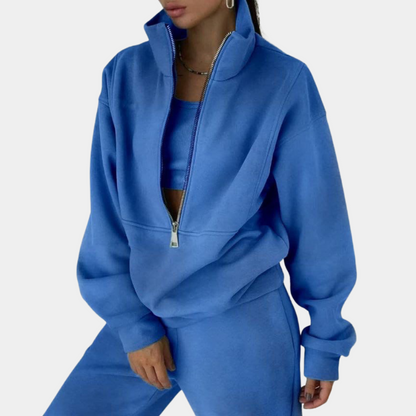 Stylischer Damen Trainingsanzug mit Pullover und Reißverschluss – Rihanna
