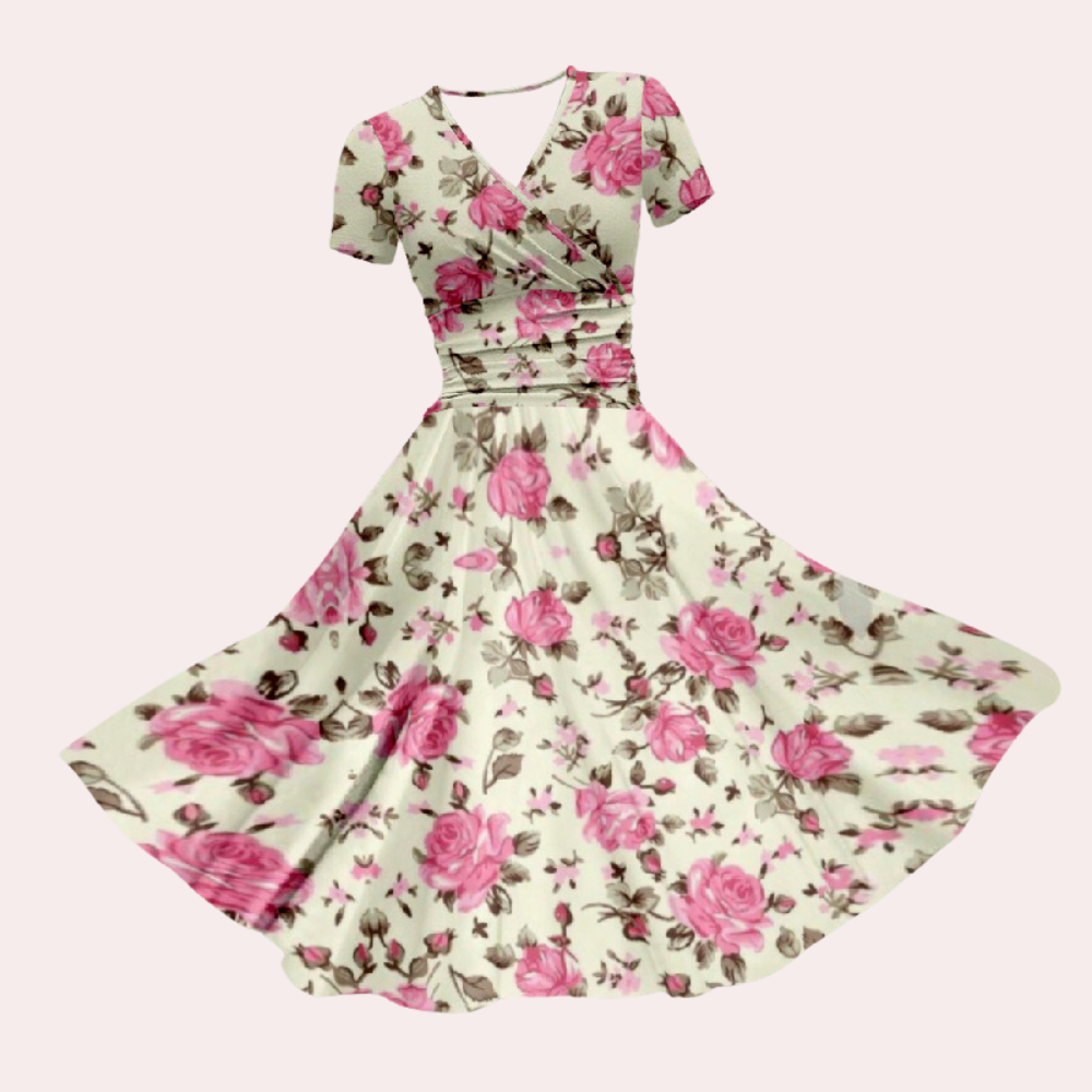 Buntes Midikleid mit V-Ausschnitt – Selina