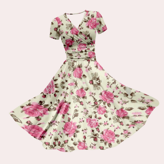 Buntes Midikleid mit V-Ausschnitt – Selina