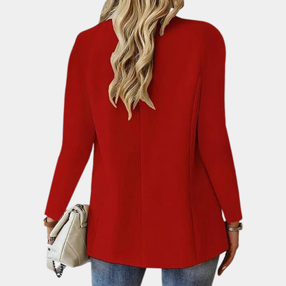 Rote Damenbluse, langärmelig, elegantes Design, ideal für Büro oder Freizeit.