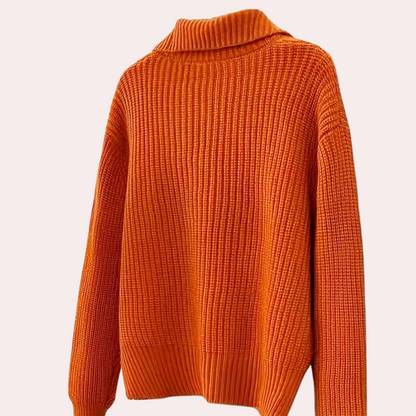 Orangefarbener Strickpullover, Rollkragen, Damenmode, Herbstkleidung, weiches Material