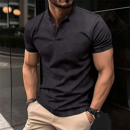 Schwarzes Herren-Poloshirt, kurzärmelig, Baumwolle, modisch, lässig, für Sommermode.