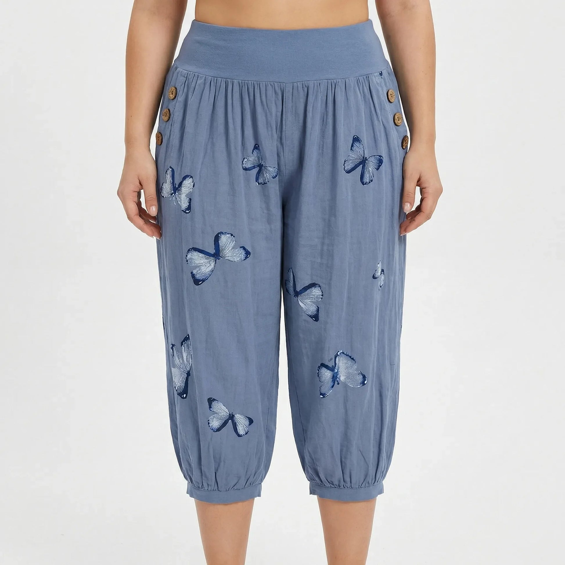 Caprihose Damen Mit Schmetterlings-Print In Großen Größen - Ella