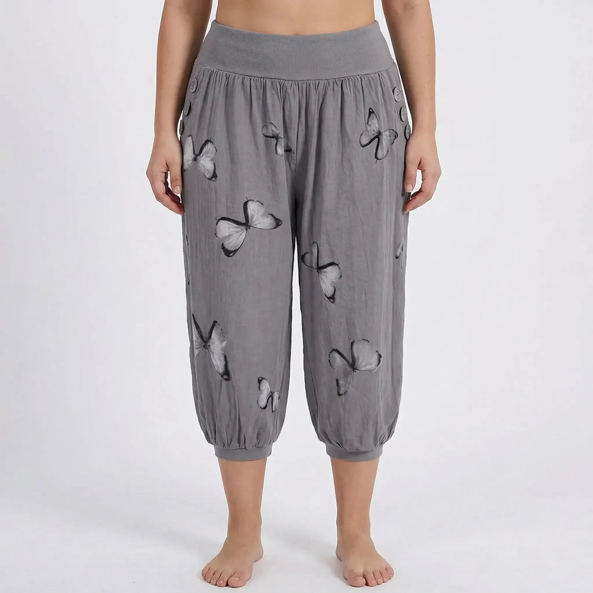 Caprihose Damen Mit Schmetterlings-Print In Großen Größen - Ella