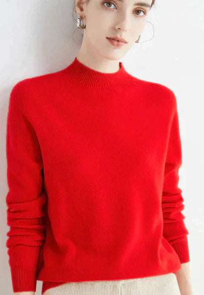 Roter Damenpullover, langärmelig, aus Baumwolle, modisch, bequem, Freizeitkleidung.