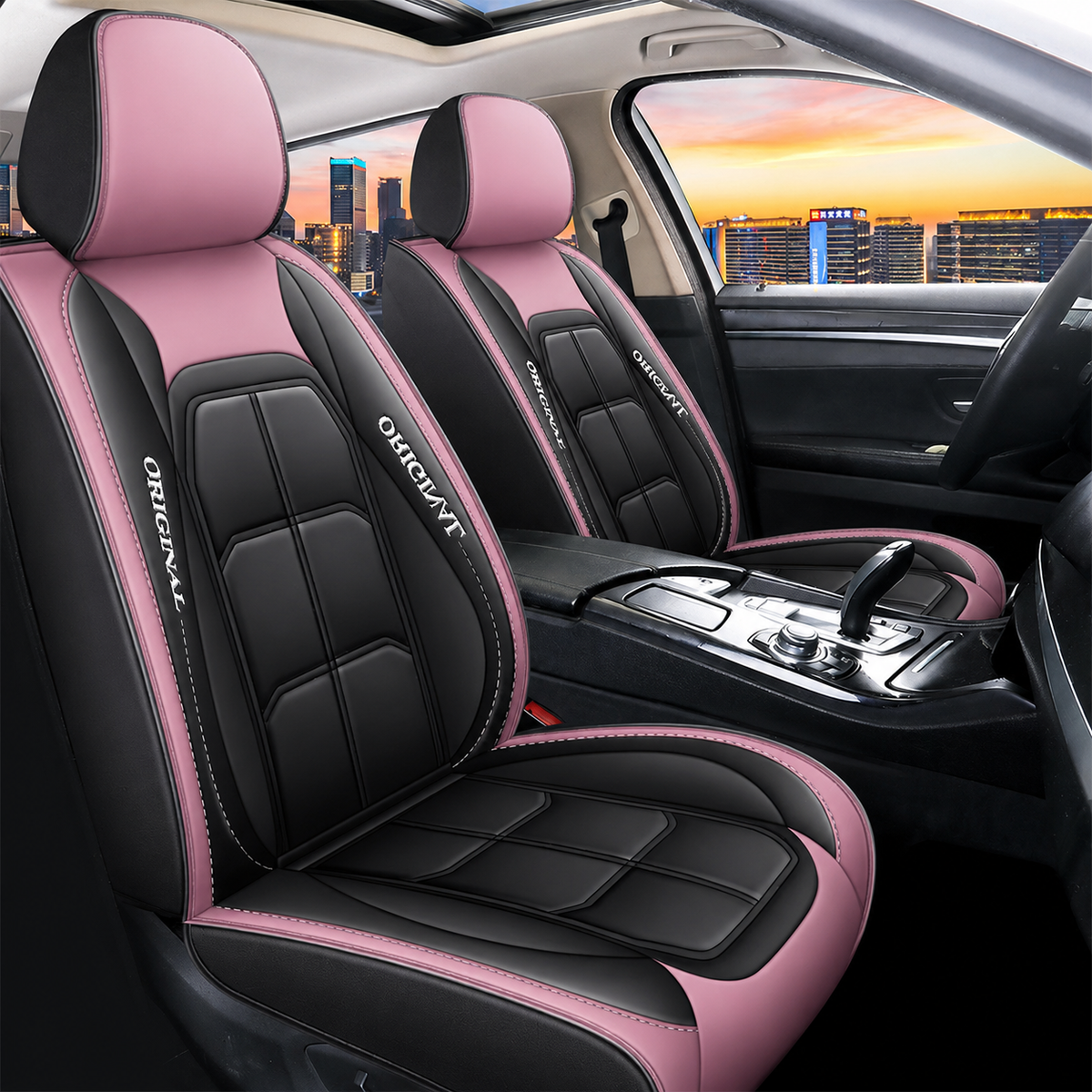 Front Car Seat Covers, 2-Piece PU Leather Set with Universal Fit 14