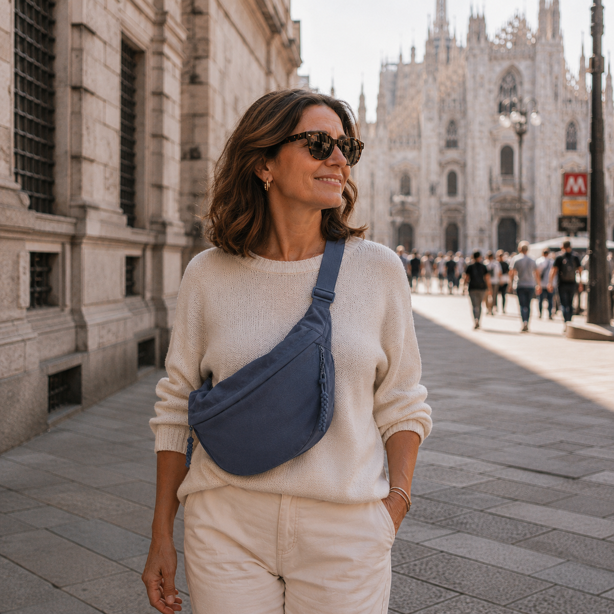 Blue Crescent Shoulder Bag with Adjustable Strap 3