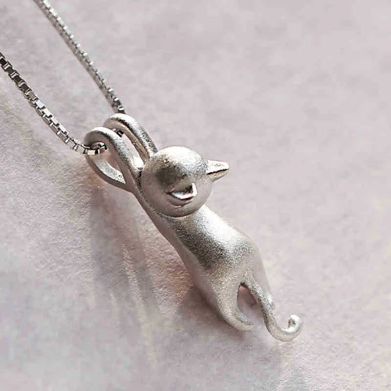 Silberne Katzenanhänger-Halskette, minimalistisch, Damen-Schmuck, Geschenkidee.