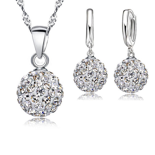 925er Silber Schmuckset mit österreichischen Kristallen, Halskette und Ohrringe, elegant.
