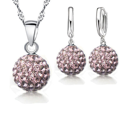 925er Silber Schmuckset mit rosa Kristallanhänger und Ohrringen für Damen.