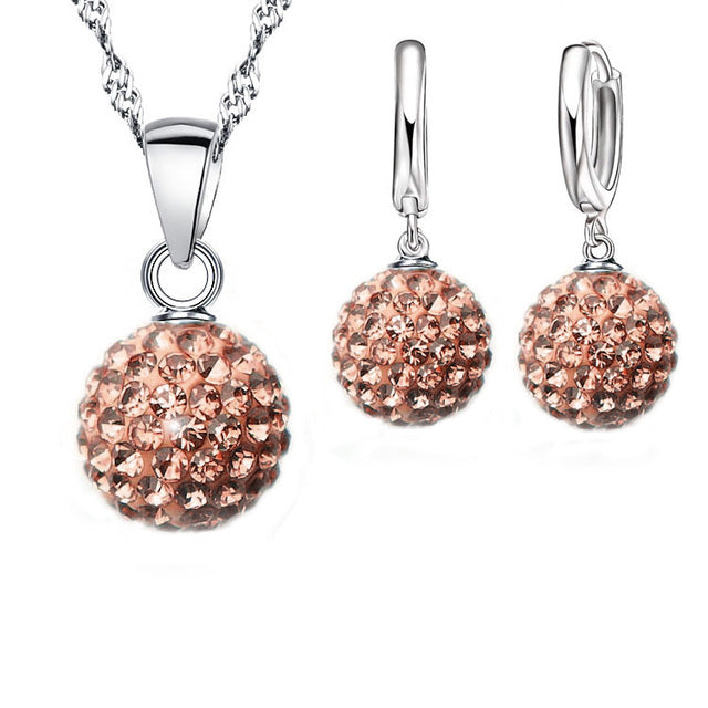 925er Silber Schmuckset mit österreichischem Kristall, Halskette und Ohrringe, Damen.