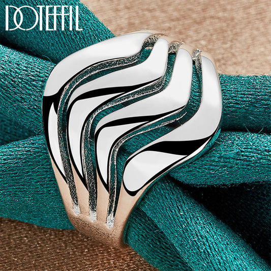 925 Sterling Silber Ring, vier Linien, glatt, modisch, für Damen und Herren, Hochzeit, Party.