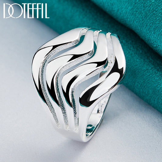925 Sterling Silber Ring, vier Linien, glatt, modisch, für Damen und Herren, Hochzeit, Party.
