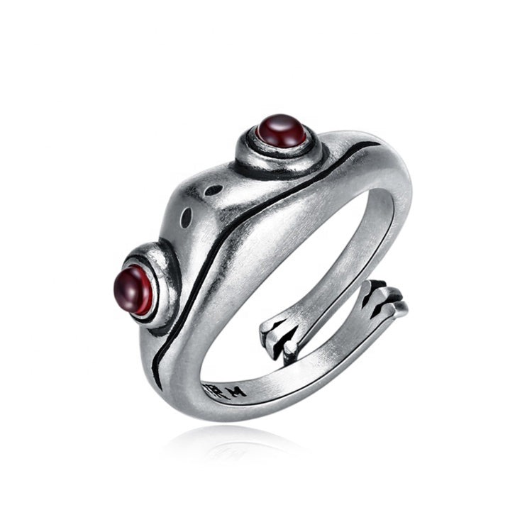 Silberner Schlangenring mit roten Steinen, verstellbar, Vintage-Stil, Schmuck für Damen.
