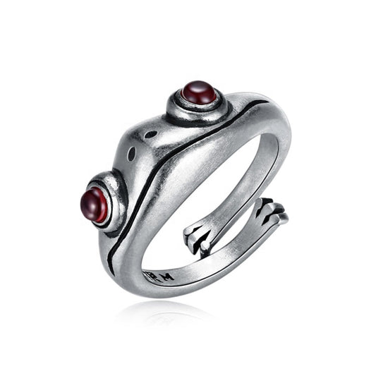Silberner Schlangenring mit roten Steinen, verstellbar, Vintage-Stil, Schmuck für Damen.