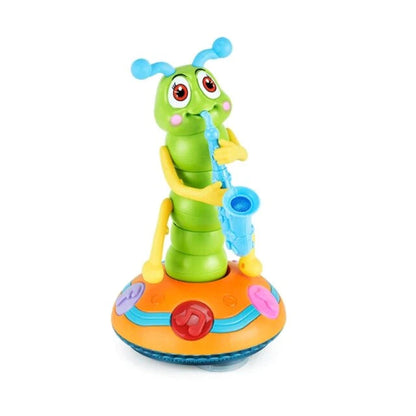 Bunte elektrische Raupe mit Saxophon, LED-Lichtern, Musikspielzeug für Kinder.