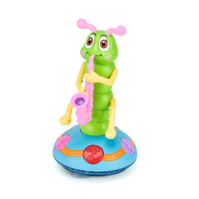 Bunte elektrische Raupe mit Saxophon, LED-Lichtern, Musikspielzeug für Kinder.