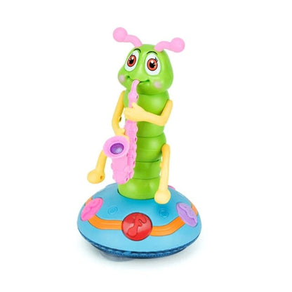 Bunte elektrische Raupe mit Saxophon, LED-Lichtern, Musikspielzeug für Kinder.