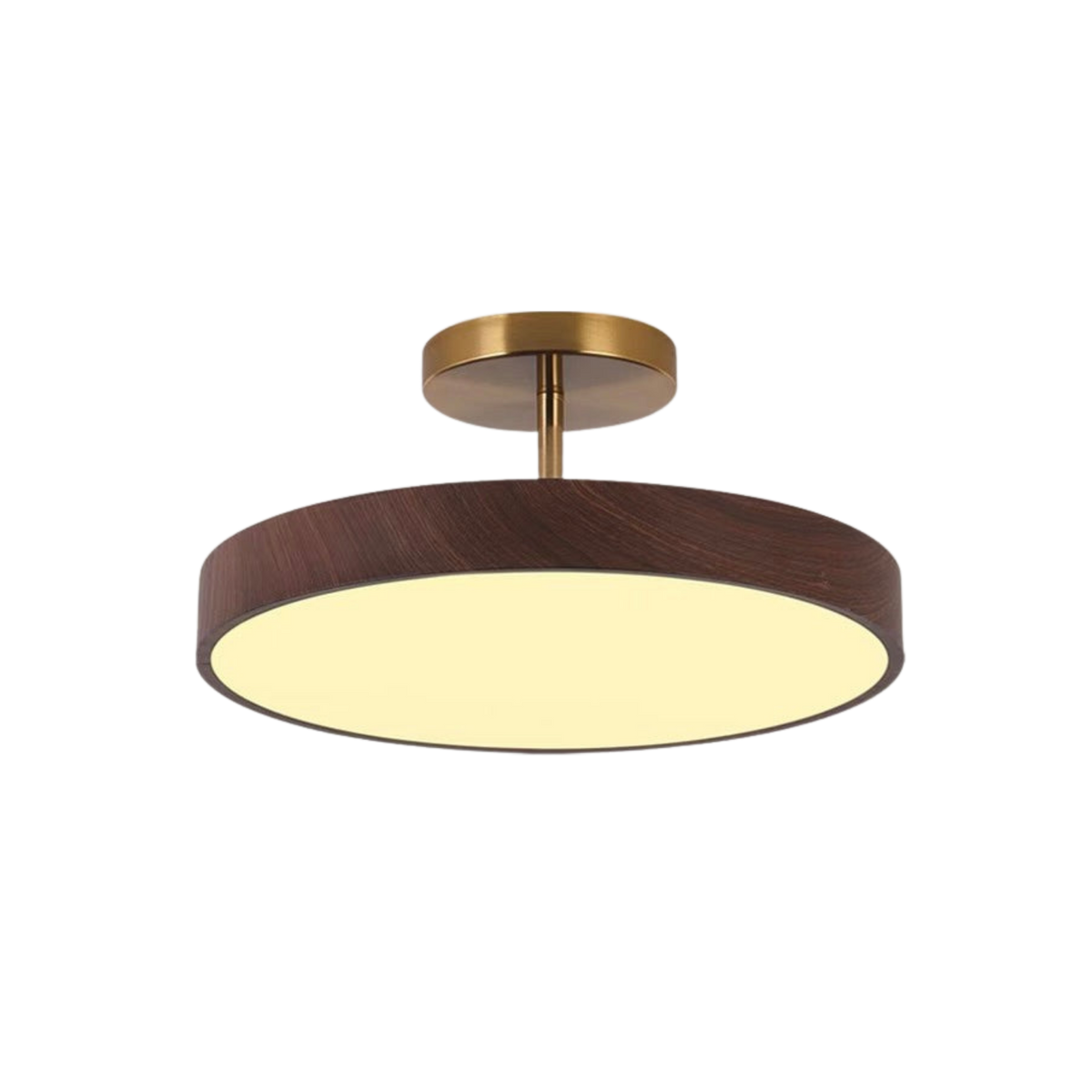 Scandinavian Wood-Look Ceiling Light with Gold-Tone Frame, LED Semi-Flush Mount 2