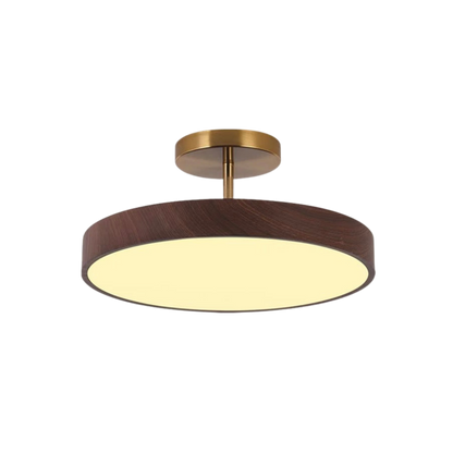 Scandinavian Wood-Look Ceiling Light with Gold-Tone Frame, LED Semi-Flush Mount 2
