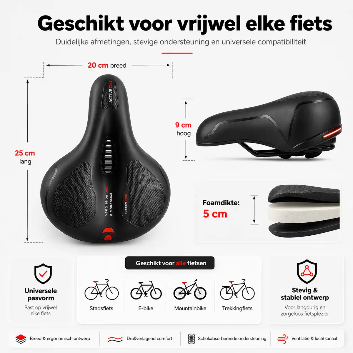 Ergonomic Comfort Bike Seat with Cutout - 2 in Thick Foam, Waterproof PU Leather 17