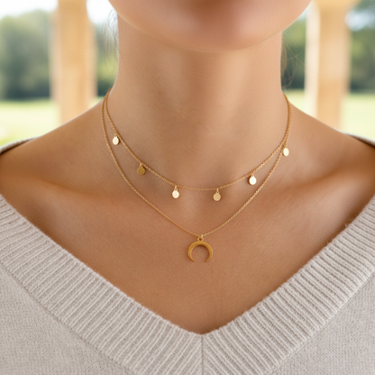 Doppelhalskette Mit Mondmotiv - CircleMagic 