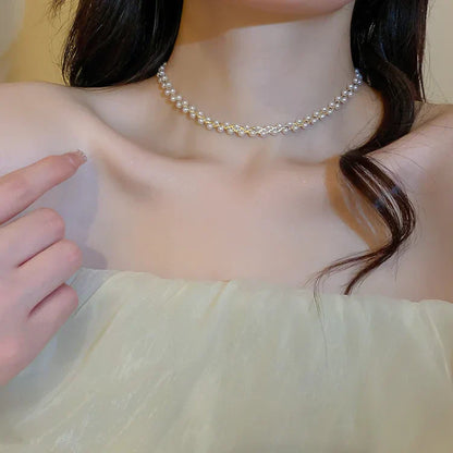 Doppelte Kristall- Und Perlenkette - CrystalPearlNecklace 