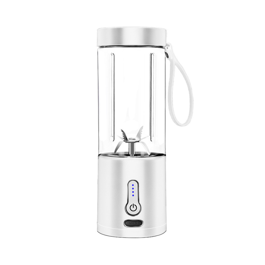 Tragbarer weißer Smoothie-Maker, USB-aufladbar, ideal für unterwegs, kompakt und leistungsstark.
