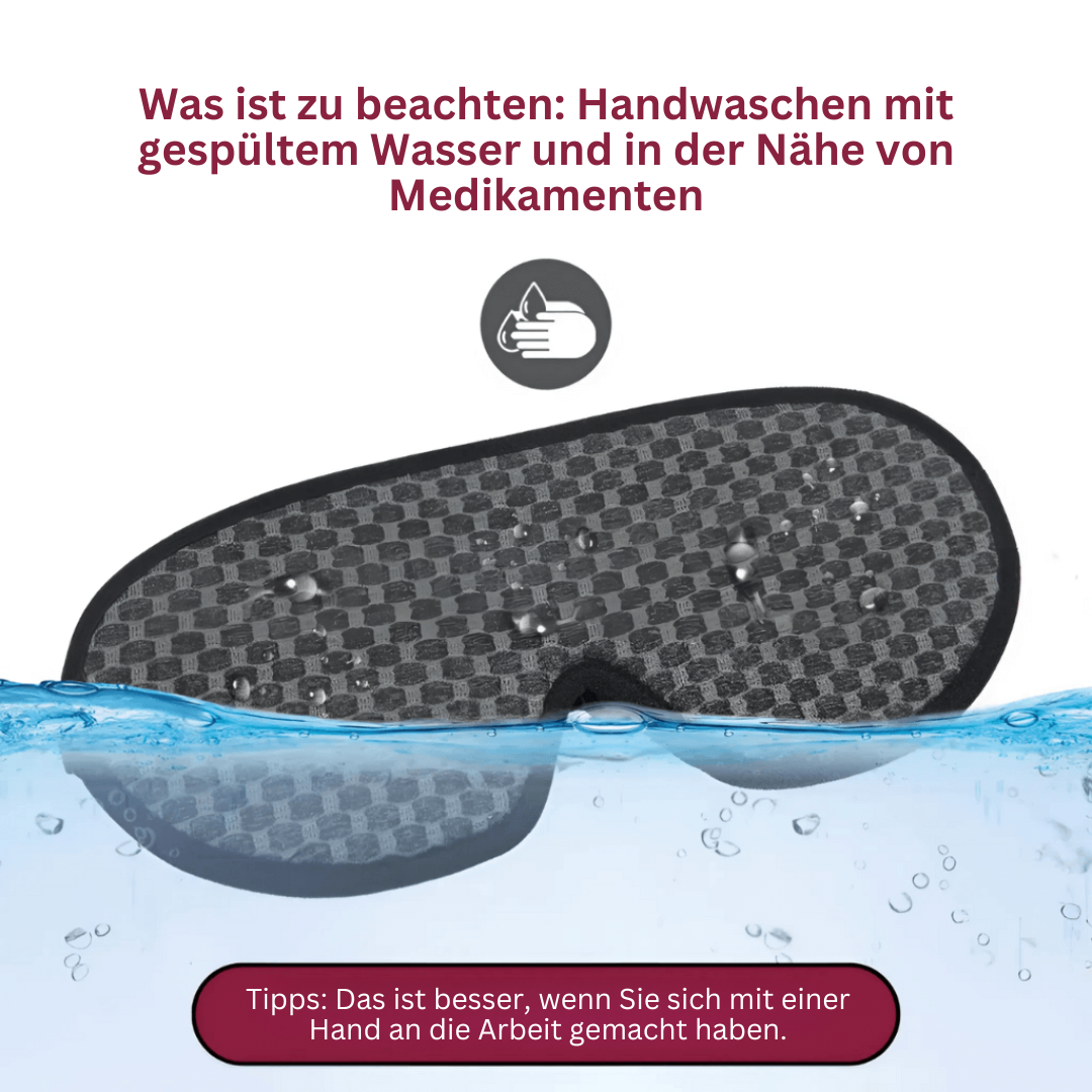Schlafmaske schwarz-grau kariert, wasserfest, Handwäsche, ideal für Reisen und Entspannung.