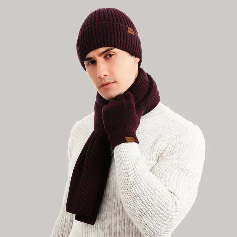 Dreiteiliges Gestricktes Winteraccessoire Set - WarmTrio