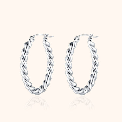Silberne Creolen Ohrringe, gedrehtes Design, modischer Schmuck für Damen
