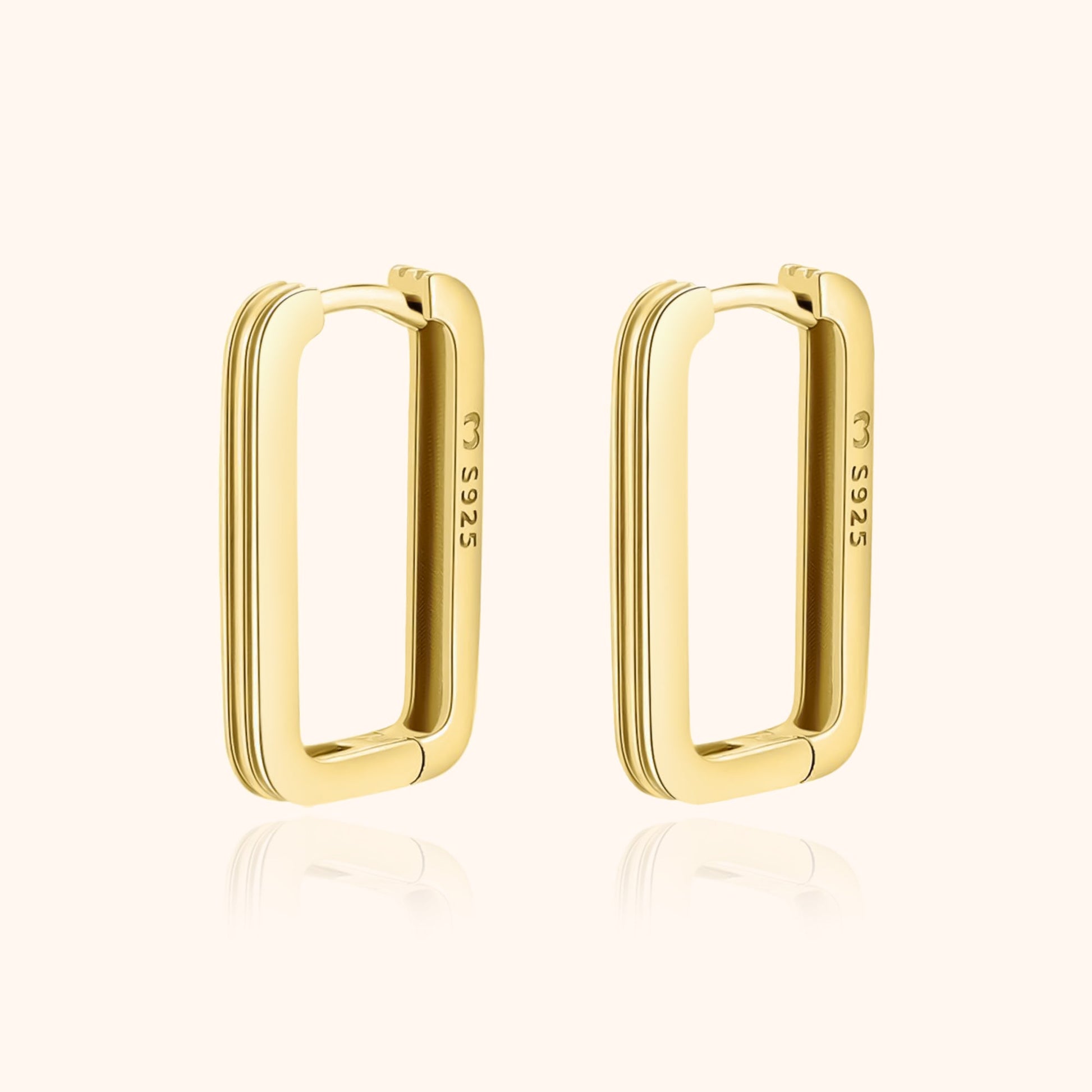 Goldene rechteckige Ohrringe aus 925er Silber, elegantes Design, Schmuck für Damen.