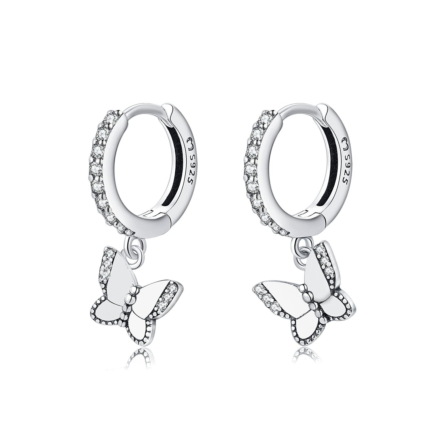 Silberne Schmetterling Ohrringe mit Zirkonia, 925 Sterling Silber, eleganter Schmuck.