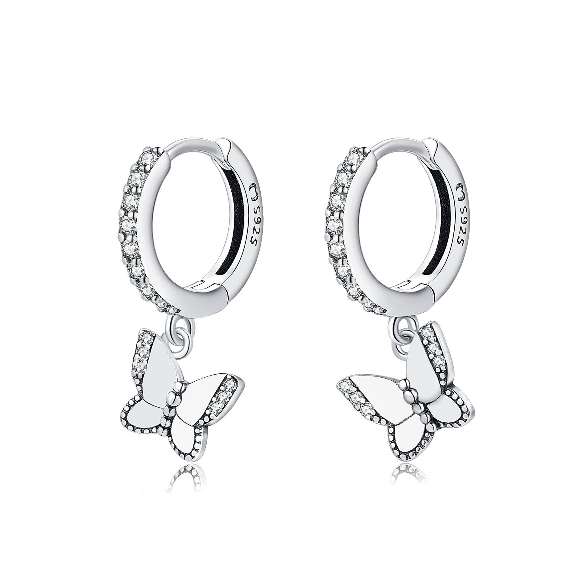 Silberne Schmetterling Ohrringe mit Zirkonia, 925 Sterling Silber, eleganter Schmuck.