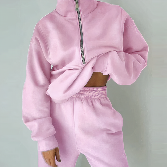 Rosa Damen-Sweatshirt mit Reißverschluss, weiches Material, modisch, bequem, Freizeitkleidung.