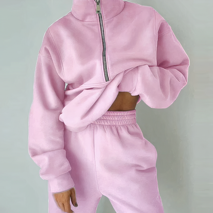 Rosa Damen-Sweatshirt mit Reißverschluss, weiches Material, modisch, bequem, Freizeitkleidung.