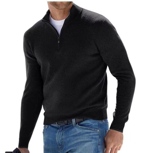 Schwarzer Herren-Kaschmirpullover mit Reißverschluss, elegantes Design, hochwertige Mode.