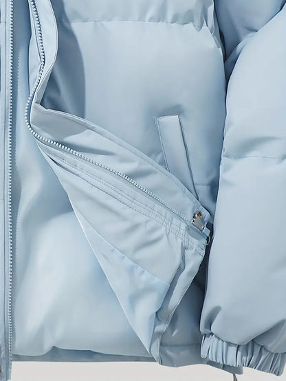Hellblaue Kapuzenjacke mit Reißverschluss, klassisches Design, warme Winterjacke für Herren.