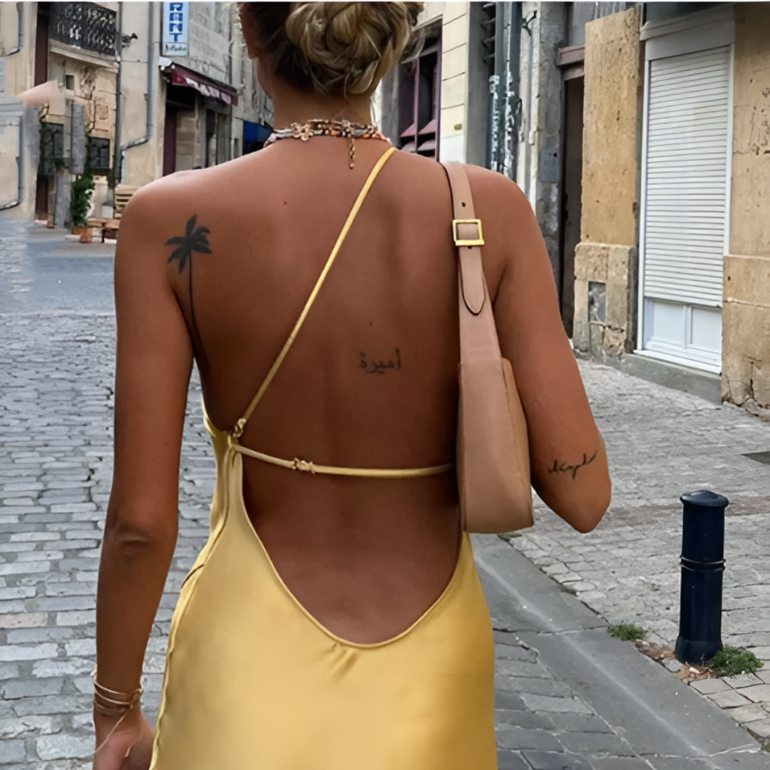 Gelbes Sommerkleid mit offenem Rücken – Noëlle